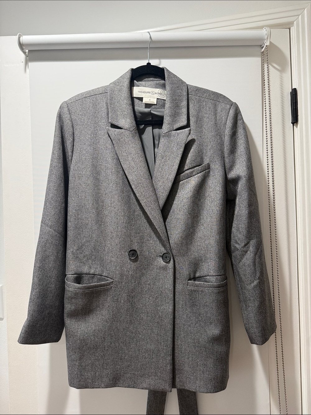 Treasure & Bond Women's Gray Double-Breasted Blazer Jacket